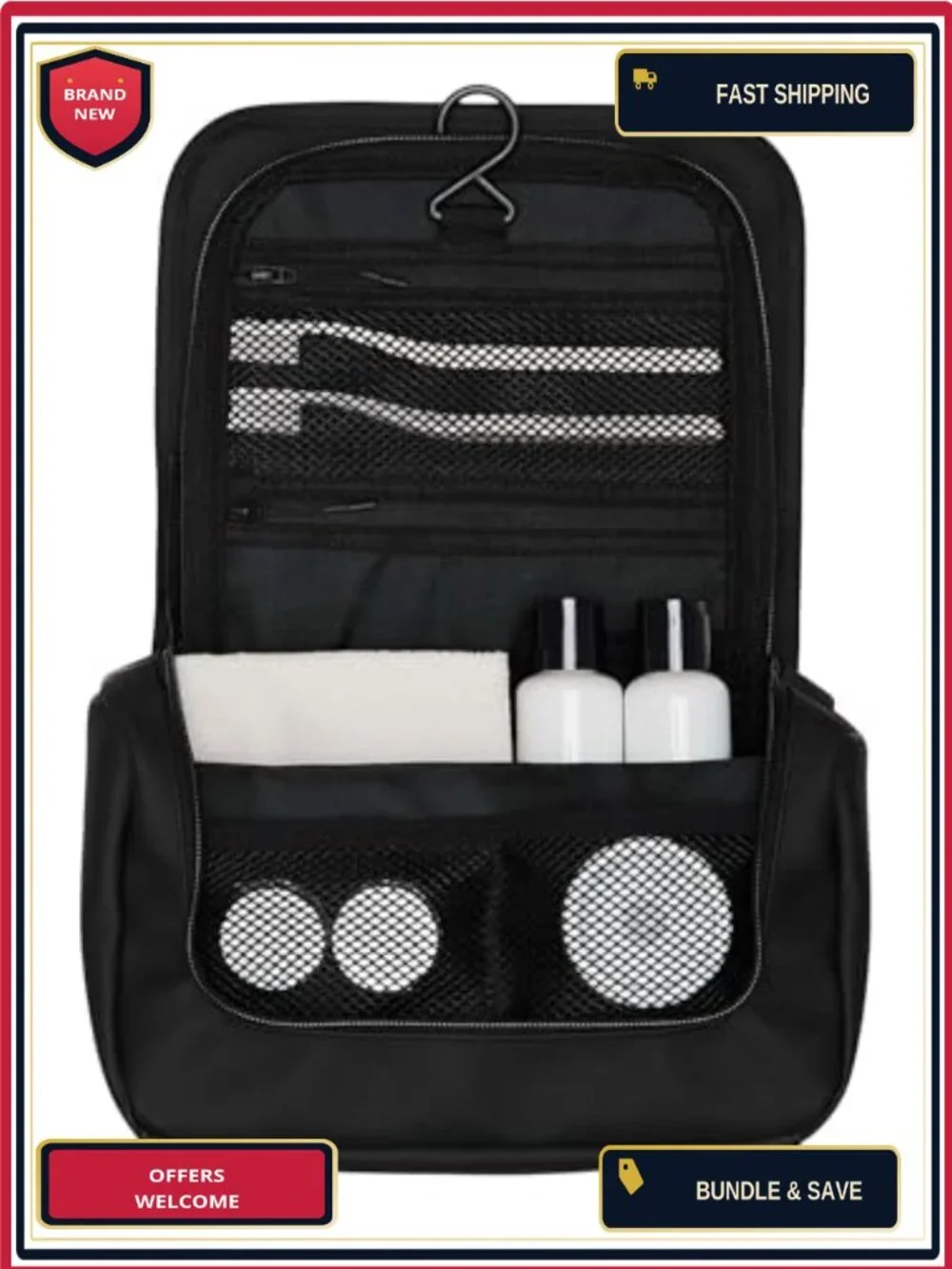Waterproof PU Toiletry Travel Organizer with Multiple Compartments and Zip
